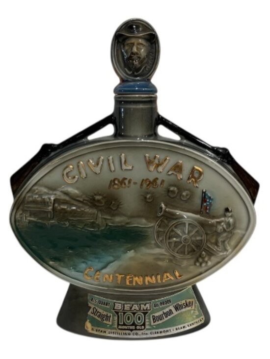 Vintage Jim Beam Bourbon Whiskey Civil War Centennial Decanter Grant Lee Stopper - Picture 1 of 14